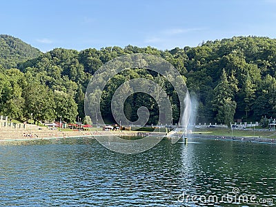 Excursion site and bathing area Orahovacko jezero - Slavonia, Croatia / IzletiÅ¡te i kupaliÅ¡te OrahovaÄko jezero - Hrvatska Editorial Stock Photo